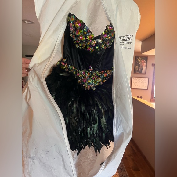 Sherri Hill Black Feather Strapless Dress - Picture 7 of 8